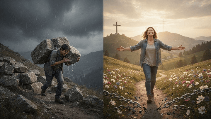 Grace vs Performance Christianity: Stop Earning, Start Receiving One journey shows strain and burden, the other shows freedom and release.