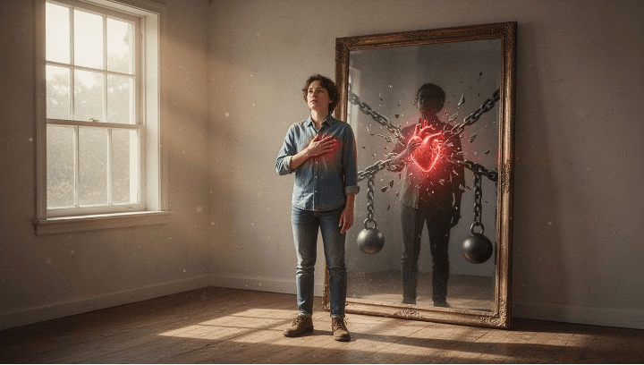 Grace vs Performance Christianity: Stop Earning, Start Receiving An honest moment of reflection, showing the choice between weight and freedom.